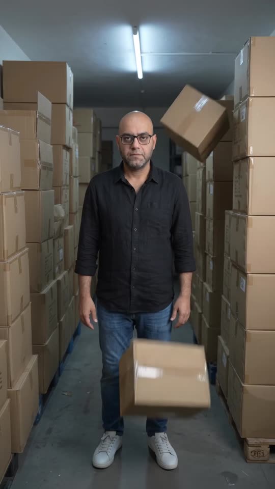 Rejected take: a box falls before he speaks