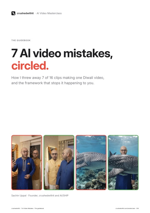 Cover of the guidebook: 7 AI video mistakes, circled