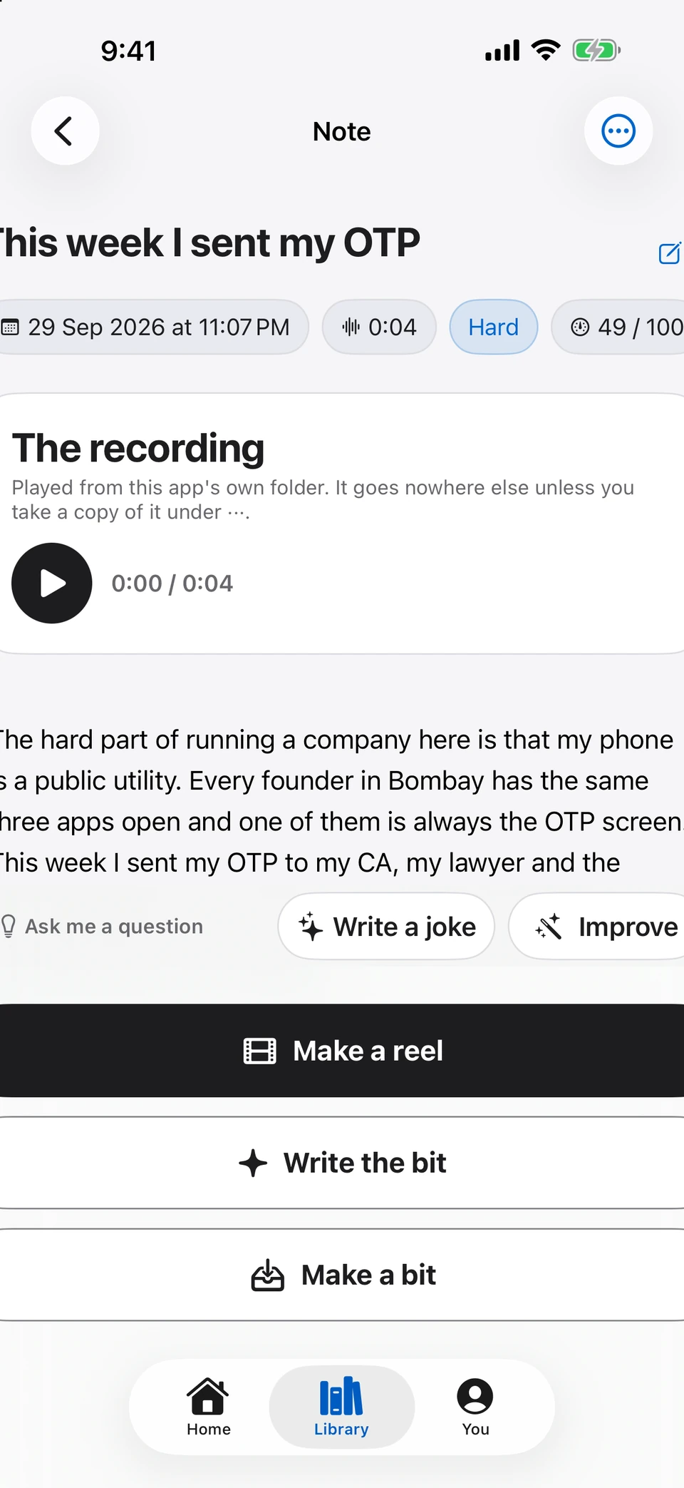 A comedy note in the iPhone app